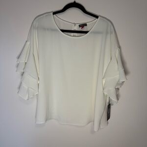 NWT VINCE CAMUTO Elegant White Ruffle Sleeve Top Size XL